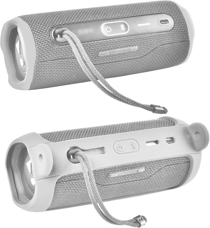 Comecase Silicone Case for JBL FLIP 6 Waterproof Portable Bluetooth Speaker, Gel Soft Skin Rubber Cover, Travel Carrying Storage Bag Pouch with Shoulder Strap and Carabiner - Grey - Image 4